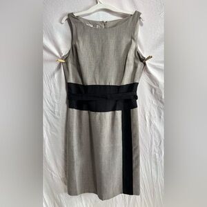 Evan Picone Gray Sheath Dress with Black Waist Detail